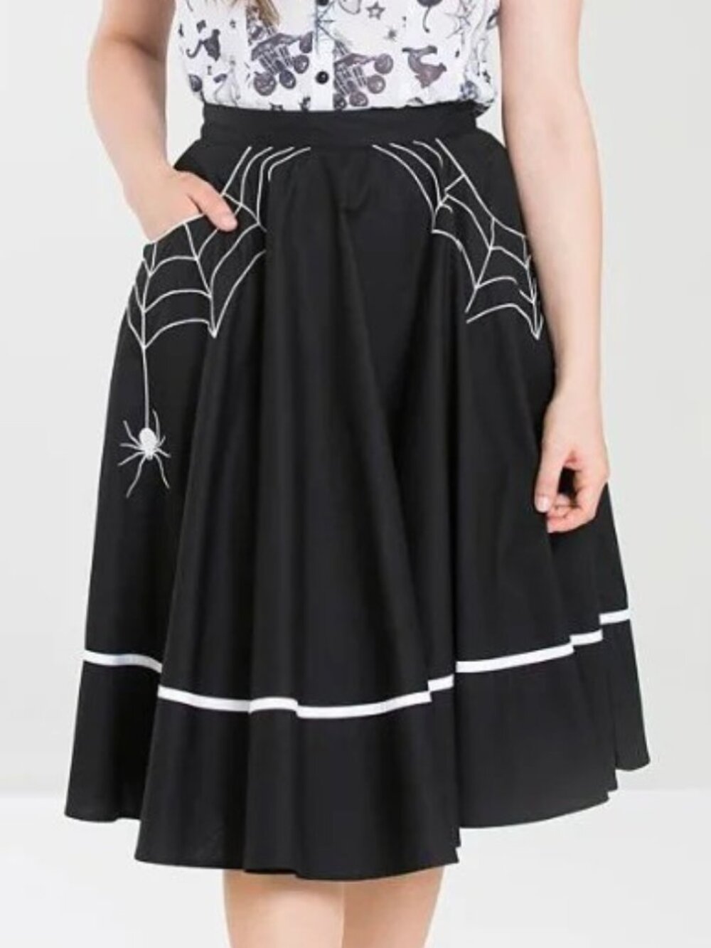 Hell Bunny Miss Muffet Spiderweb 50s Swing Skirt Black Plus Size 2X